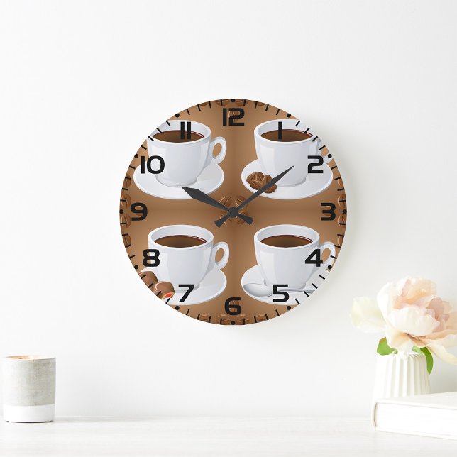 Grande Horloge Ronde Tasses à café avec haricots et chocolat (Créateur téléchargé)