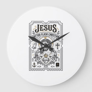 Grande Horloge Ronde Tatouage flash Jésus Christianisme Tatouage flash