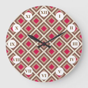 Grande Horloge Ronde Taupe, Taupe Clair, Rose Chaud Ikat Diamants STayl