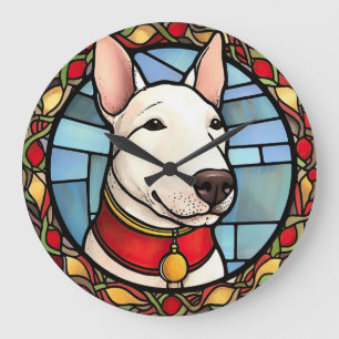 Grande Horloge Ronde Taureau Terrier Vitrail Noël