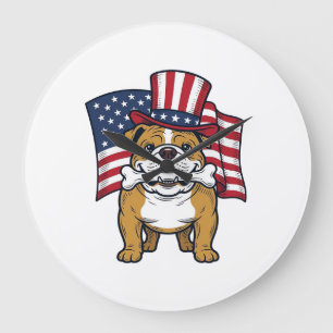 Grande Horloge Ronde Taurillon Patriotique Avec Drapeau Vector Design_1