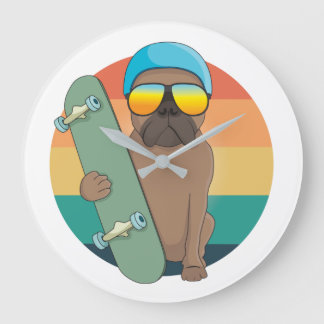 Grande Horloge Ronde taurin mignon avec planche à roulettes