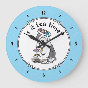 Grande Horloge Ronde Tea Party Vieux chien anglais (Grey 1)