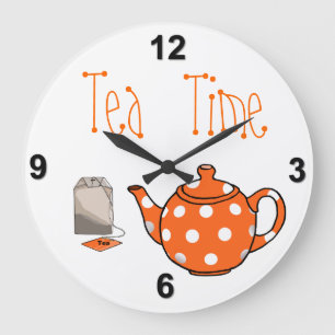 Grande Horloge Ronde Tea Time Orange et White Kitchen