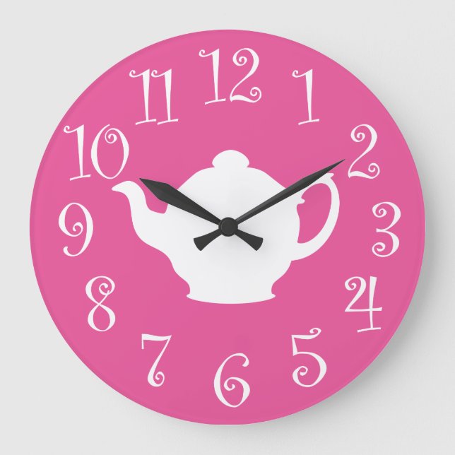 Grande Horloge Ronde Tea Time Retro Clock Pink and White (Recto)