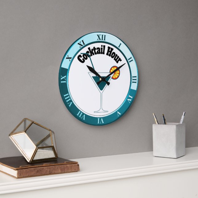 Grande Horloge Ronde Teal and White Cocktail Hour Bar Clock (Bureau)