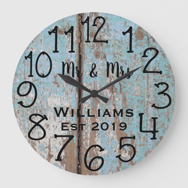 Grande Horloge Ronde Teal Distressed Wood Custom (Recto)