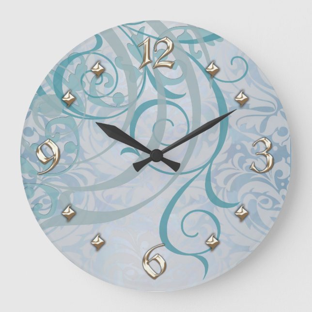 Grande Horloge Ronde Teal Scroll Clock (Recto)