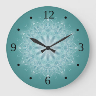 Grande Horloge Ronde Teal star Mandala Numbers