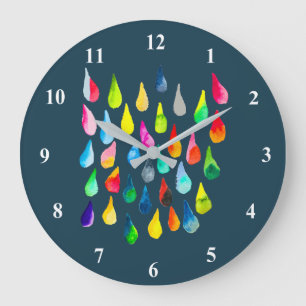 Grande Horloge Ronde Teardrops watercolor colorful whimsical