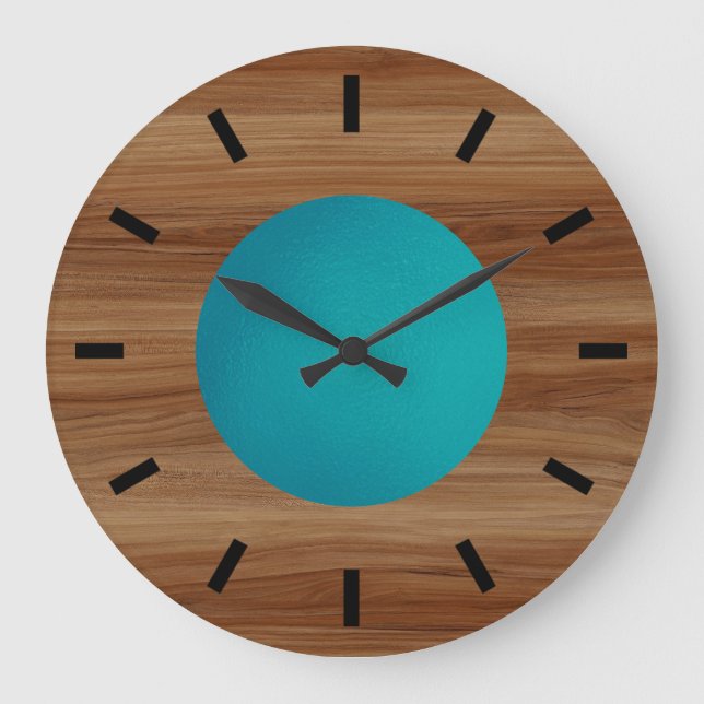 Grande Horloge Ronde Teck look Turquoise Turquoise bleu moderne Grand (Recto)