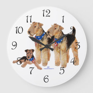 Grande Horloge Ronde Teckels Airedale Drapeau Américain