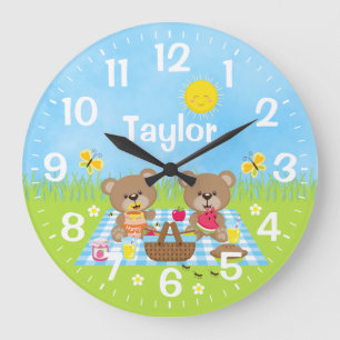 Grande Horloge Ronde Teddy Bear Picnic Blue