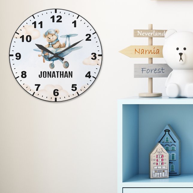 Grande Horloge Ronde Teddy Bear Pilot in a Sky Adventure (Créateur téléchargé)