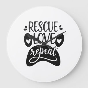 Grande Horloge Ronde Tee Chien Patte Sauvetage Amour Répéter
