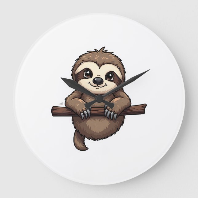 Grande Horloge Ronde Tee-shirt de paresseux gravé Art animal vintage (2 (Recto)