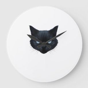 Grande Horloge Ronde Tee-shirt graphique yeux bleus visage de chat noir