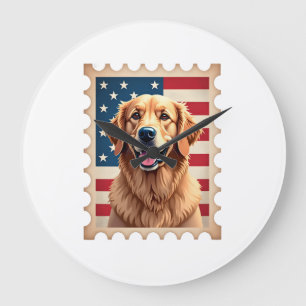 Grande Horloge Ronde Tee vintage timbre de Retriever doré patriotique 2