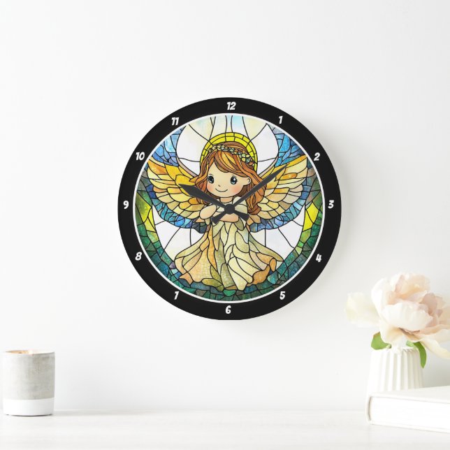 Grande Horloge Ronde Teintes célestes" - Mur Angel en verre tendu (Maison)
