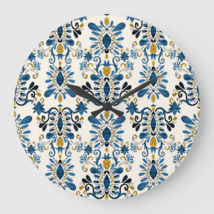 Grande Horloge Ronde teinture à cravate Ikat, aquarelle tribale