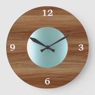 Grande Horloge Ronde Tek look Aqua Blue moderne