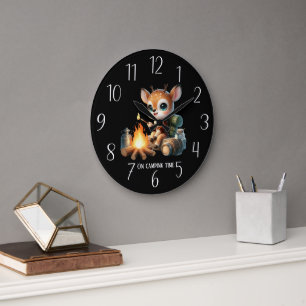 Grande Horloge Ronde Temps de camping mignon ajoutez texte cerf