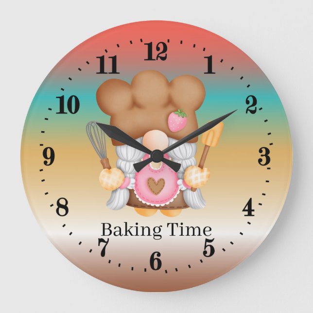 Grande Horloge Ronde Temps de cuisson du gnome mignon ajouter du texte (Recto)