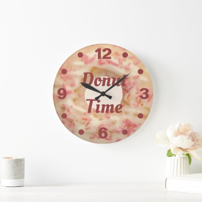 Grande Horloge Ronde Temps Donut Frosted avec des arrosages roses Fun C (Maison)