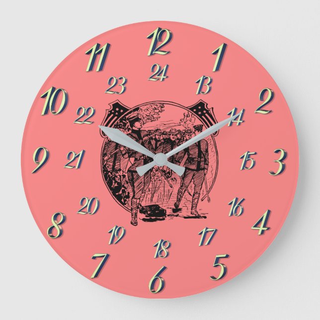 Grande Horloge Ronde Temps militaire Vintage rouge (Recto)