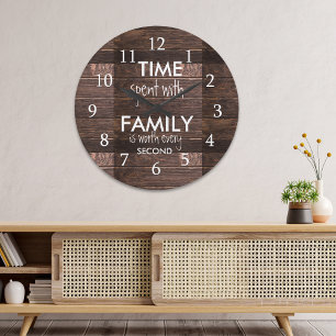 Grande Horloge Ronde Temps Rustique Brown En Bois Passé Avec Citation F