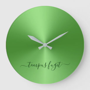 Grande Horloge Ronde Tempus Fugit vert clair Style métallique acryliqu