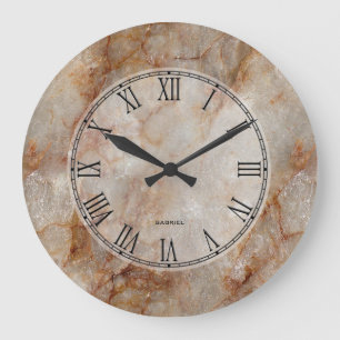 Grande Horloge Ronde Tendance Brown Faux Marble Pierre Motif