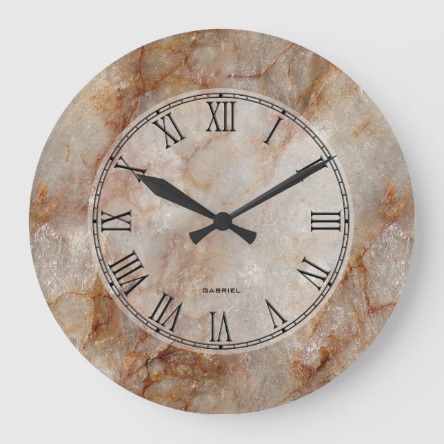 Grande Horloge Ronde Tendance Brown Faux Marble Pierre Motif (Recto)