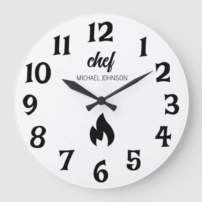 Grande Horloge Ronde Tendance Noir blanc Personnalisé nom chef (Recto)