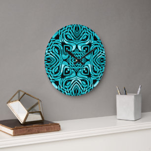 Grande Horloge Ronde Tendance Turquoise Turquoise Bleu Hip Bohemian Bal