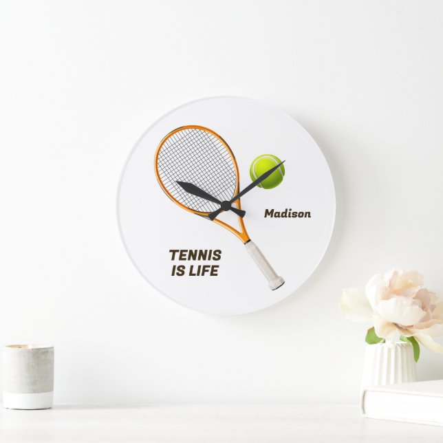 Grande Horloge Ronde Tennis de nom et de texte personnalisés (Maison)