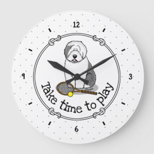 Grande Horloge Ronde Tennis Old English Sheepdog (Gris 1) Chien mignonn