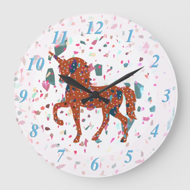 Grande Horloge Ronde Terrazzo Pièces Unicorne (Recto)