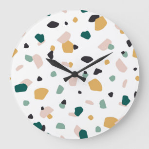 Grande Horloge Ronde Terrazzo Tendance Vert Orange Rose Noir Motif