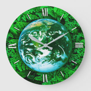 Grande Horloge Ronde Terre verte - conscience écologique