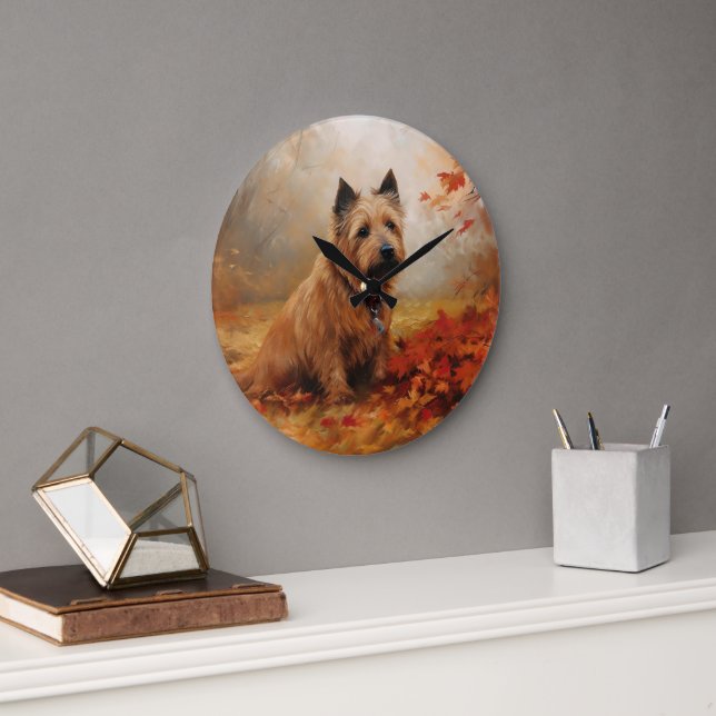 Grande Horloge Ronde Terrier australien en automne Leaves automne Inspi (Bureau)