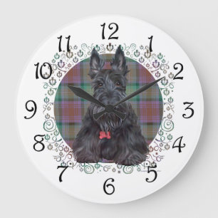 Grande Horloge Ronde Térrier écossais sur tartan