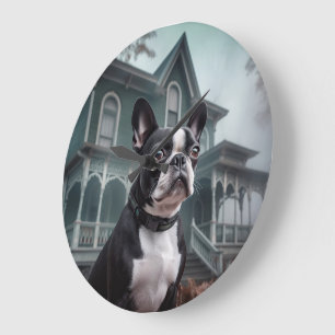 Grande Horloge Ronde Terror Halloween Terrier de Boston
