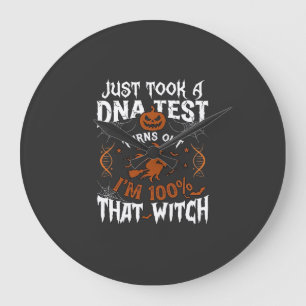 Grande Horloge Ronde Test ADN Sorcière Halloween Citrouille Toile d'ara