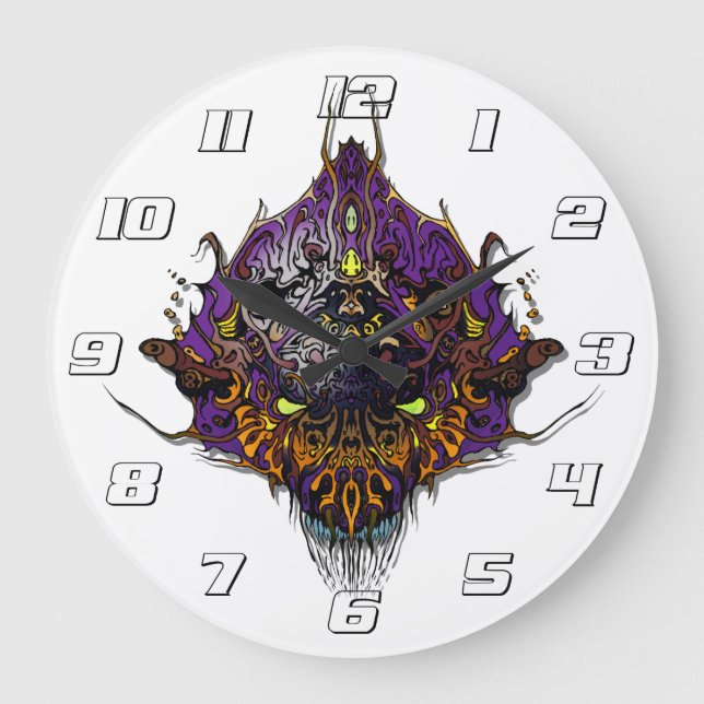 Grande Horloge Ronde Tête Alien - violet (Recto)