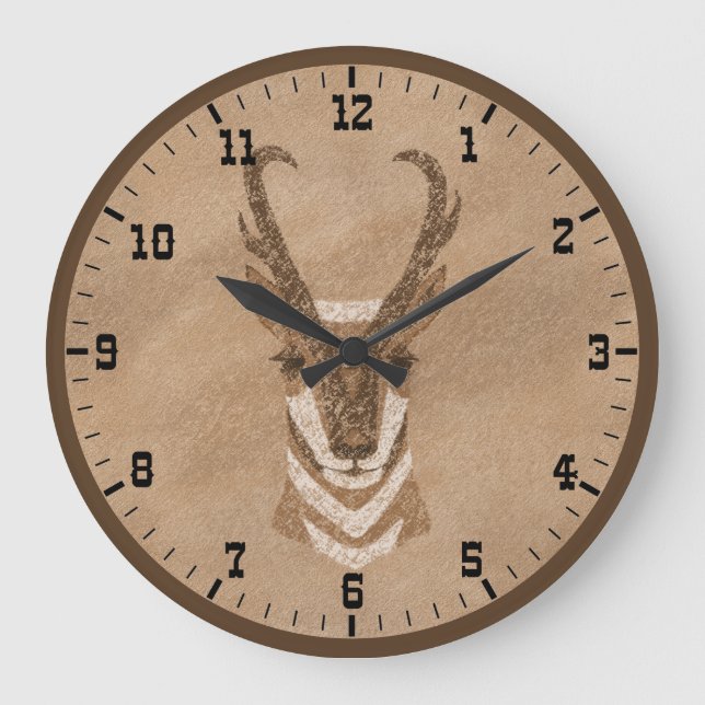 Grande Horloge Ronde Tête d'antilope Pronghorn du Sud-Ouest Vieil Ouest (Recto)