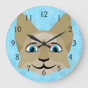Grande Horloge Ronde Tête De Chat Anime Aux Yeux Bleus