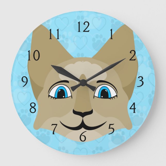Grande Horloge Ronde Tête De Chat Anime Aux Yeux Bleus (Recto)