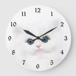 Grande Horloge Ronde Tête de chaton perse blanc