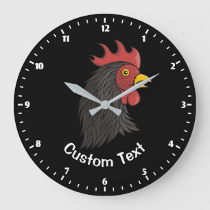 Grande Horloge Ronde Tête de Coq Noir